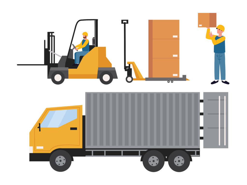 warehouse logistic transport, worker icons